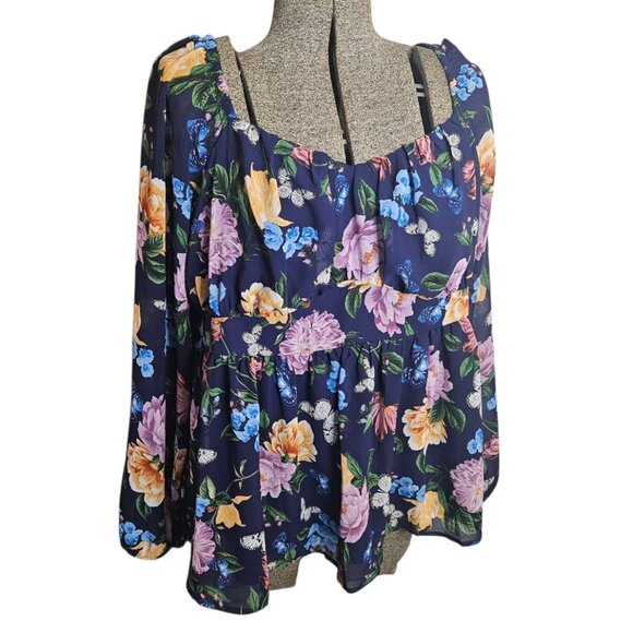 Torrid Peplum Chiffon Long Sleeve Top sz 01 14/16 - Picture 3 of 8